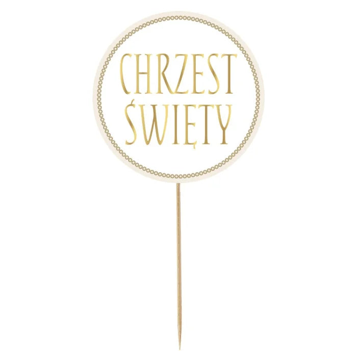 Dekoracja Papierowa na Tort "Chrzest Święty" – 25 cm, Złoto-Biała – 1 Sztuka