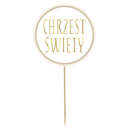 Dekoracja Papierowa na Tort "Chrzest Święty" – 25 cm, Złoto-Biała – 1 Sztuka