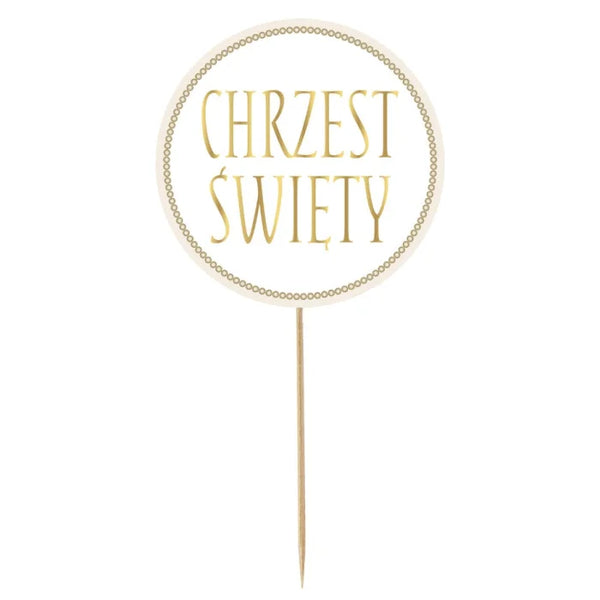 Dekoracja Papierowa na Tort "Chrzest Święty" – 25 cm, Złoto-Biała – 1 Sztuka