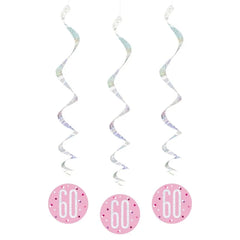 Dekoracja wisząca Glitz 60 urodziny, groszki, 81 cm, różowa, 6 szt.