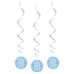 Dekoracja wisząca Glitz 80 urodziny, groszki – 81 cm – niebieska, 6 szt.