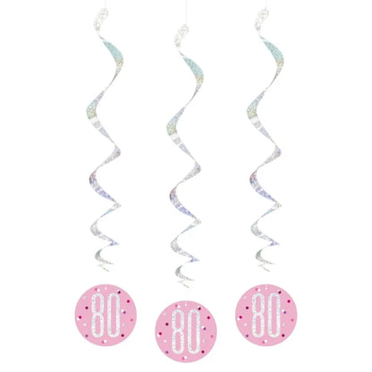 Dekoracja wisząca Glitz 80 urodziny, groszki, 81 cm, różowa, 6 szt.