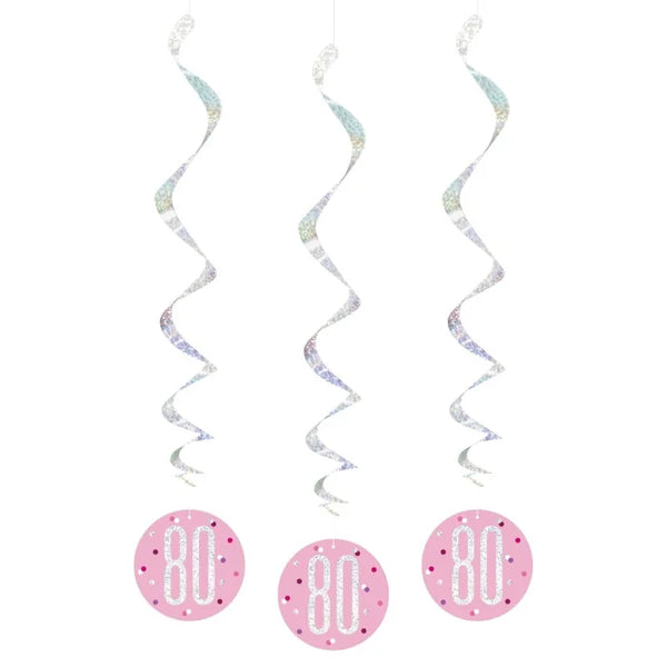 Dekoracja wisząca Glitz 80 urodziny, groszki, 81 cm, różowa, 6 szt.