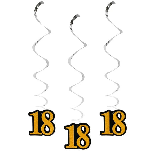 Dekoracja wisząca na 18 urodziny, wirująca - 3 szt.