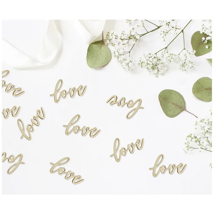 Drewniane konfetti LOVE 6x3 cm – 18 sztuk, naturalne i stylowe!