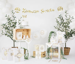 Baner komunijny Komunia Święta IHS złoty 150 cm