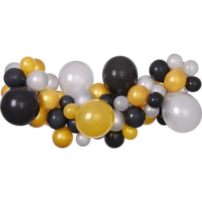Girlanda balonowa DIY Srebrno-złoto-czarna, 65 szt.
