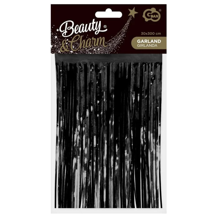 Girlanda Dekoracyjna Metaliczne Frędzle Czarna, 30x300 cm