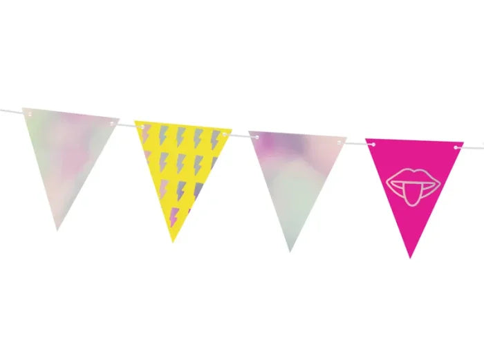 Girlanda Electric Holo – flagietki mix wzorów i kolorów 1,8 m - Party Decorations