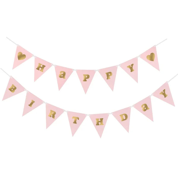 Girlanda FLAGI „Happy Birthday” różowa - 300 cm