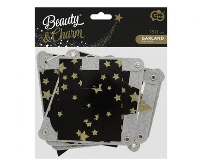 Girlanda “Happy New Year” – złoto-czarna – 180 cm - Party Decorations