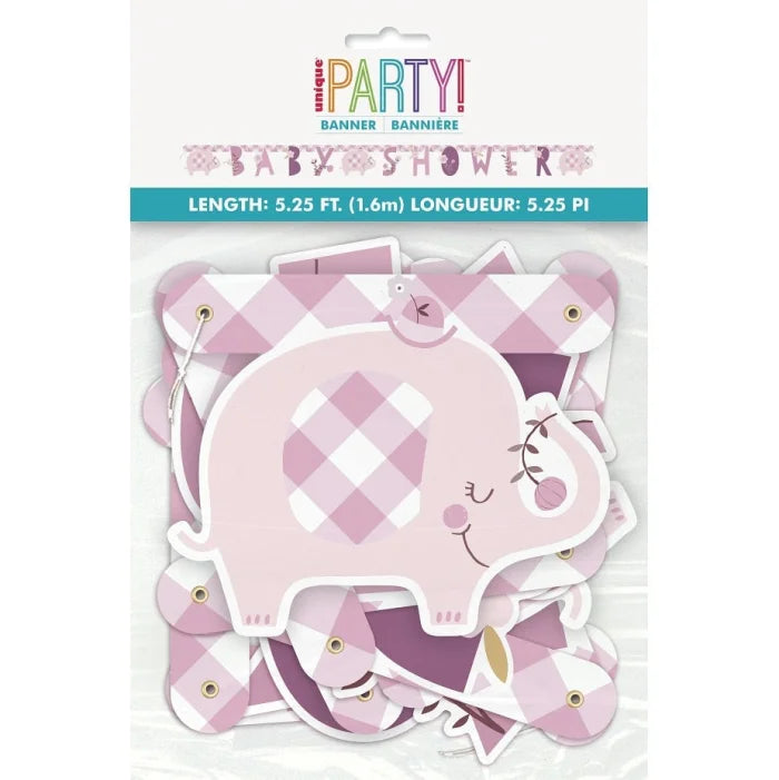 Girlanda papierowa Baby Shower Elephant Różowa, 160cm