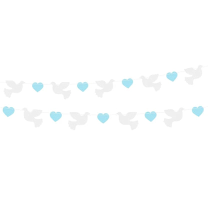 Girlanda papierowa Gołąbki z niebieskimi serduszkami, 150 cm