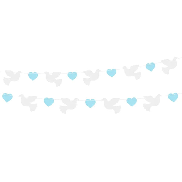 Girlanda papierowa Gołąbki z niebieskimi serduszkami, 150 cm