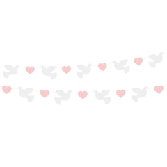 Girlanda papierowa Gołąbki z różowymi serduszkami, 150 cm