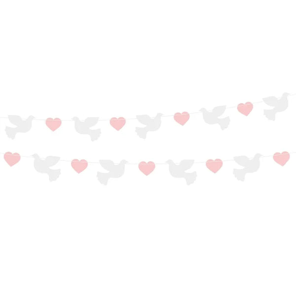 Girlanda papierowa Gołąbki z różowymi serduszkami, 150 cm