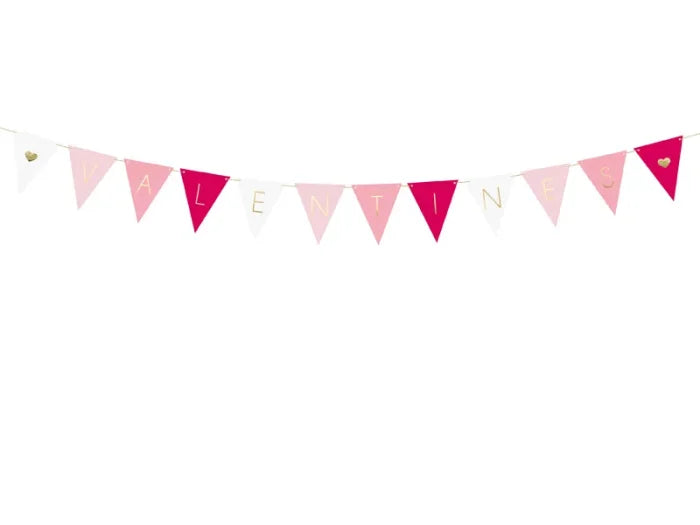 Girlanda „Valentines” – kolorowe flagietki z napisem | ok. 2,1 m - Party Decorations