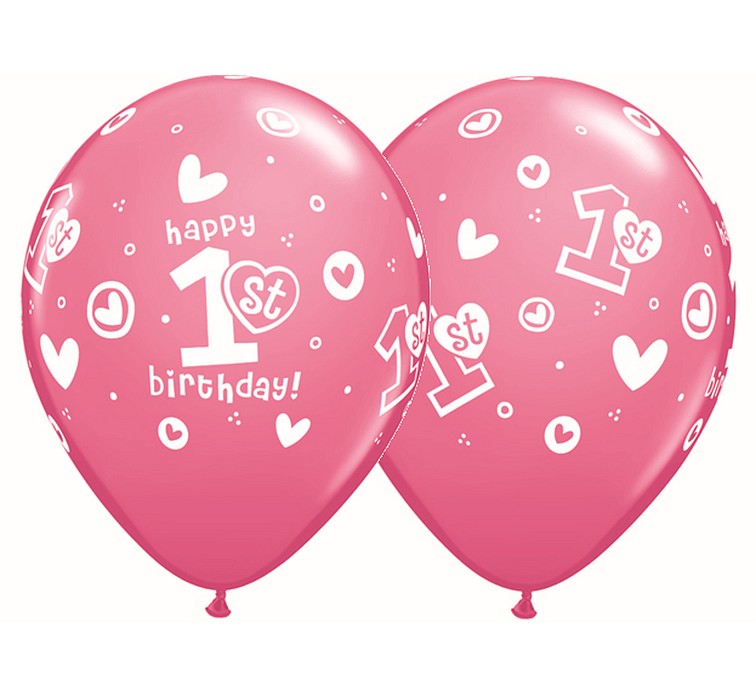 Balony Cyfra 1, 1st Happy Birthday, pastelowe różowe