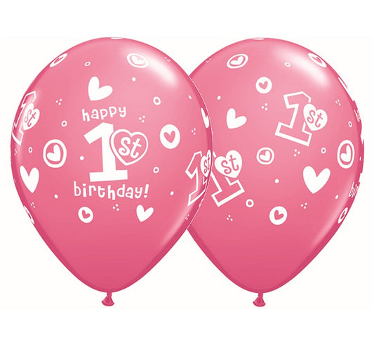 Balony Cyfra 1, 1st Happy Birthday, pastelowe różowe