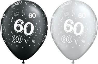 Balony liczba 60 urodziny, metaliczne czarne i srebrne, QL 11 cali