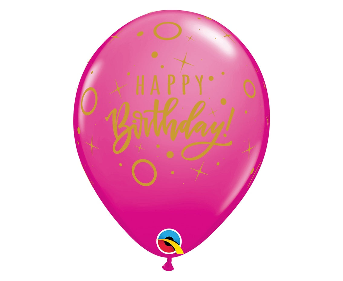 Balony QL 11", Happy Birthday - Dots & Sprinkles, pastel różowy i magenta