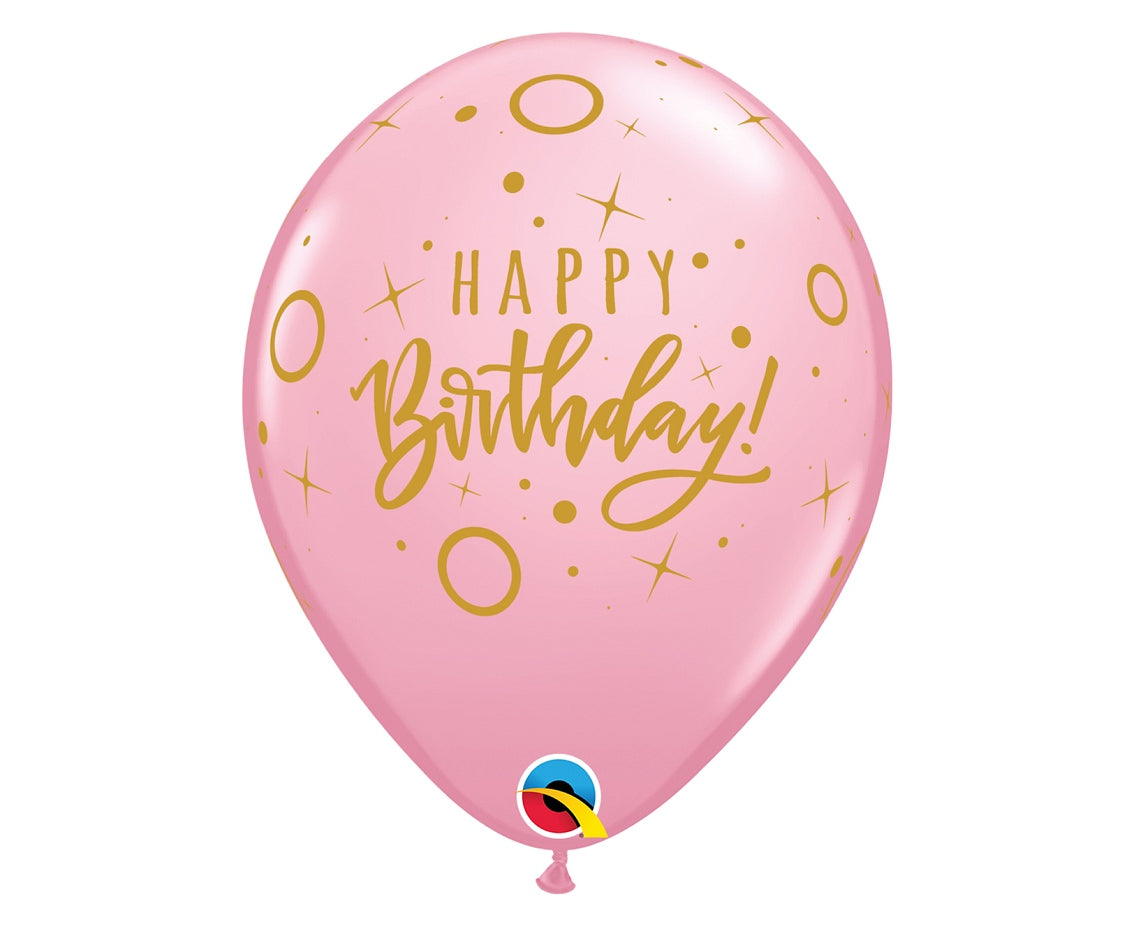 Balony QL 11", Happy Birthday - Dots & Sprinkles, pastel różowy i magenta