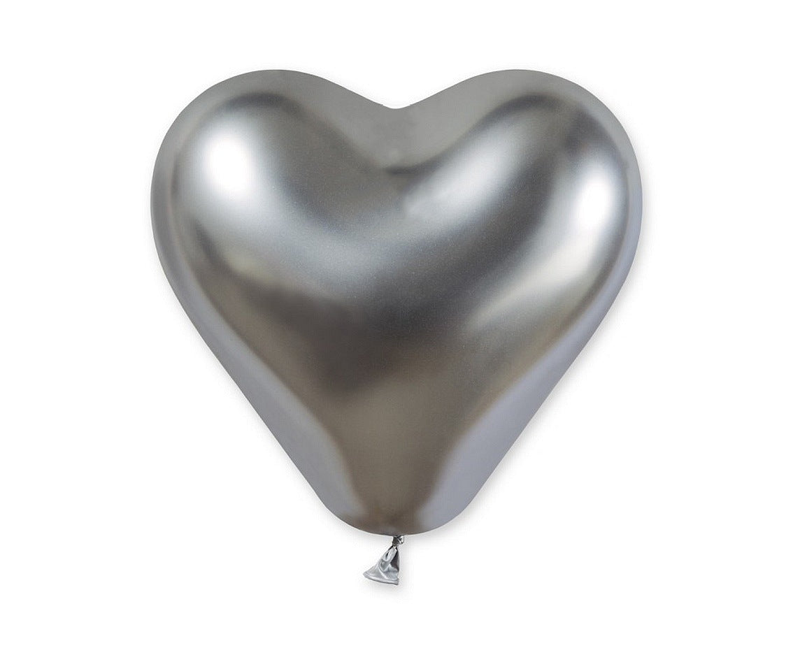 Balony chromowane serca CRB12 shiny 12 cali - srebrne/ 25 szt.