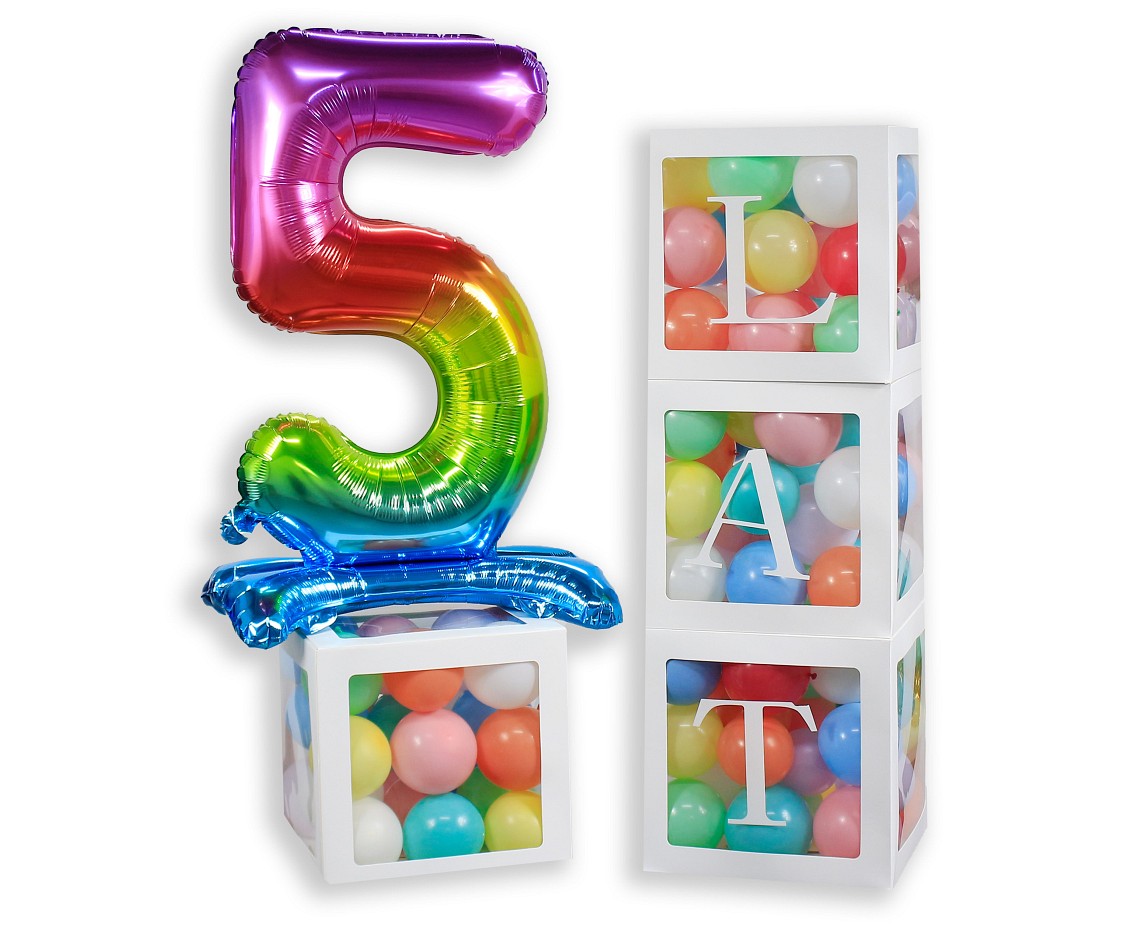 Zestaw pudełek 35 cm na balony z literami "LAT", 4 szt.