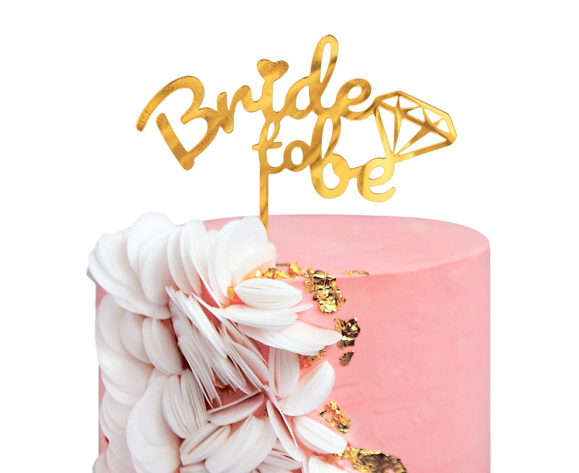 Dekoracja akrylowa na tort Bride to be, złota, 15x16 cm
