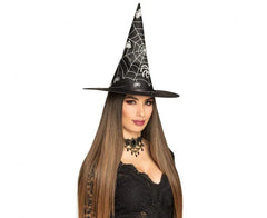 Kapelusz czarownicy czarny z pajęczyną – uniwersalny - Costume Headwear