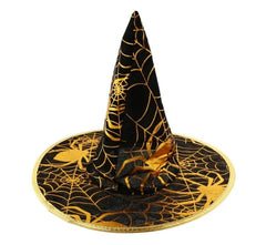 Kapelusz czarownicy ze złotą pajęczyną – uniwersalny 58 cm - Costume Headwear