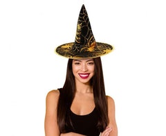 Kapelusz czarownicy ze złotą pajęczyną – uniwersalny 58 cm - Costume Headwear