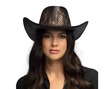 Kapelusz kowbojski brązowy imitujący skórę węża – Boland Costume Headwear