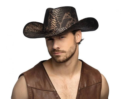 Kapelusz kowbojski brązowy imitujący skórę węża – Boland Costume Headwear