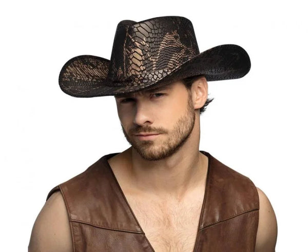 Kapelusz kowbojski brązowy imitujący skórę węża – Boland Costume Headwear