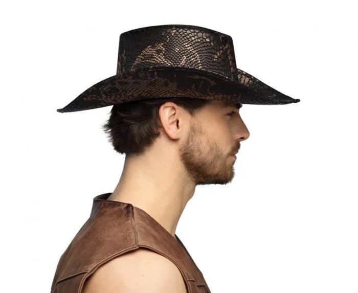 Kapelusz kowbojski brązowy imitujący skórę węża – Boland Costume Headwear
