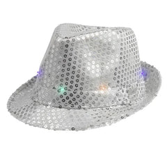 Kapelusz srebrny z cekinami LED – uniwersalny 57 cm - Costume Headwear