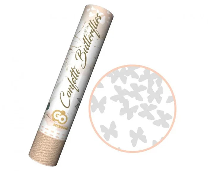 Konfetti motylki białe tuba strzelająca – 30 cm