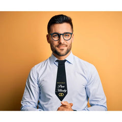 Krawat Przyszły Pan Młody - B&G Party, czarny ze złotym nadrukiem, 10 x 32 cm