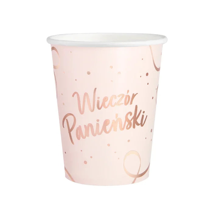 Kubeczki papierowe Wieczór Panieński – różowe rose gold 220 ml 6 szt. - Disposable Cups