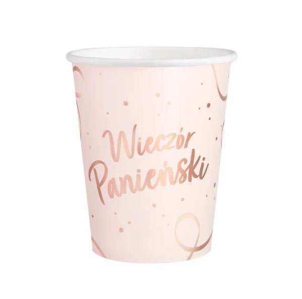 Kubeczki papierowe Wieczór Panieński – różowe rose gold 220 ml 6 szt. - Disposable Cups