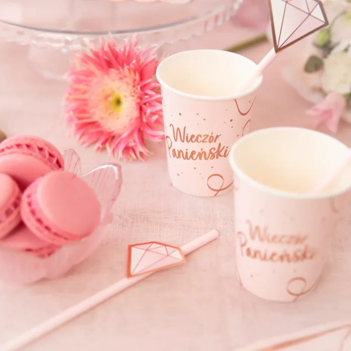 Kubeczki papierowe Wieczór Panieński – różowe rose gold 220 ml 6 szt. - Disposable Cups