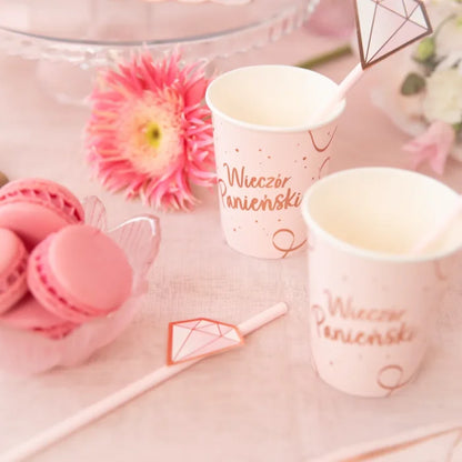 Kubeczki papierowe Wieczór Panieński – różowe rose gold 220 ml 6 szt. - Disposable Cups