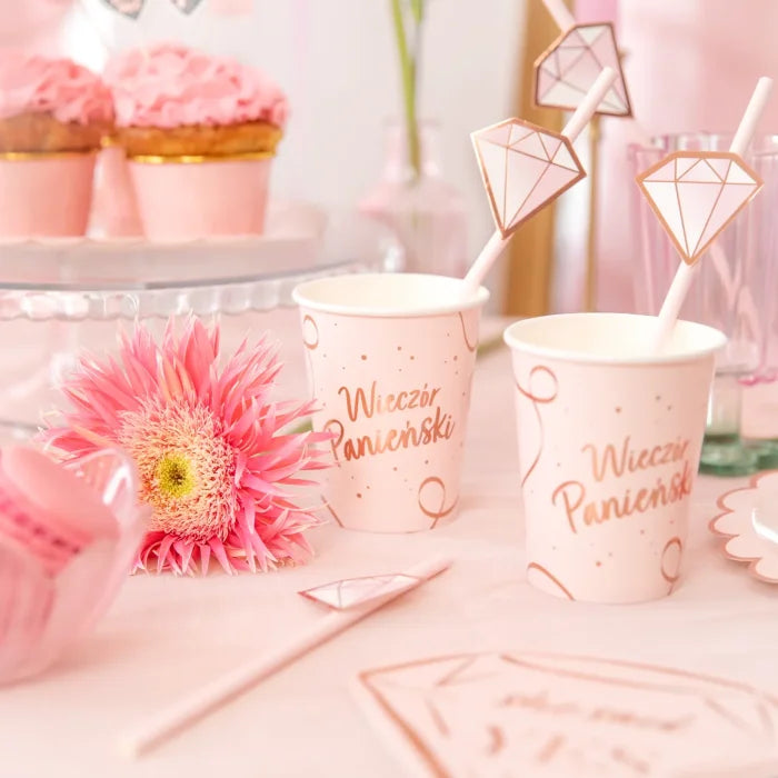 Kubeczki papierowe Wieczór Panieński – różowe rose gold 220 ml 6 szt. - Disposable Cups