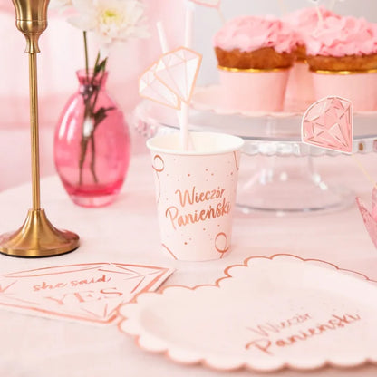 Kubeczki papierowe Wieczór Panieński – różowe rose gold 220 ml 6 szt. - Disposable Cups
