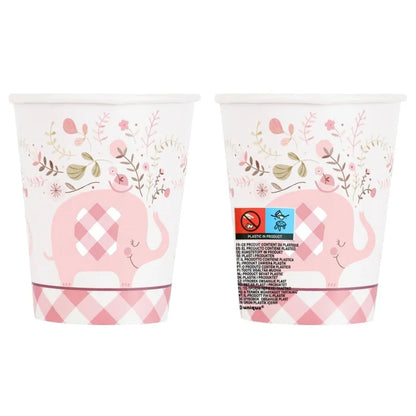 Kubeczki Papierowe z Różowym Słonikiem "Floral Elephant", 266 ml, 8 szt. sup label