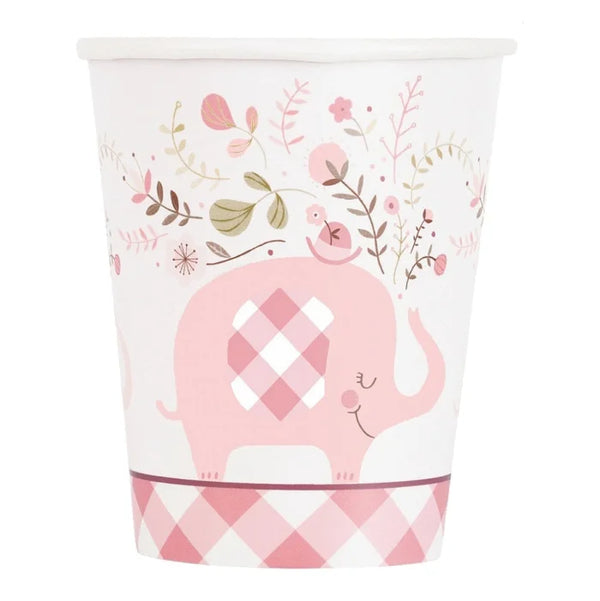 Kubeczki Papierowe z Różowym Słonikiem "Floral Elephant", 266 ml, 8 szt. sup label