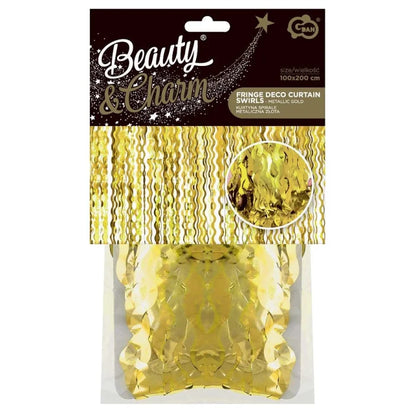 Kurtyna Dekoracyjna Złota Metaliczna Spirale – 100 x 200 cm