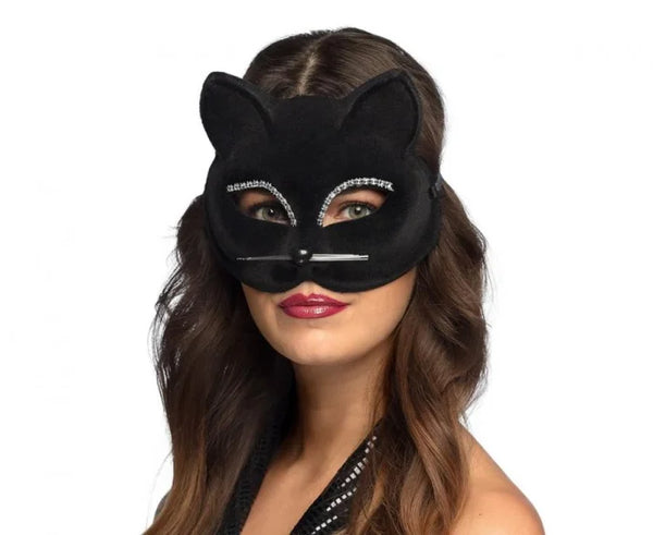 Maska wenecka Czarny Kot z diamentami – elegancka maska na bal i karnawał
