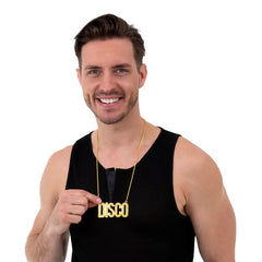 Naszyjnik – złoty łańcuszek z napisem „DISCO” - Costume Accessories